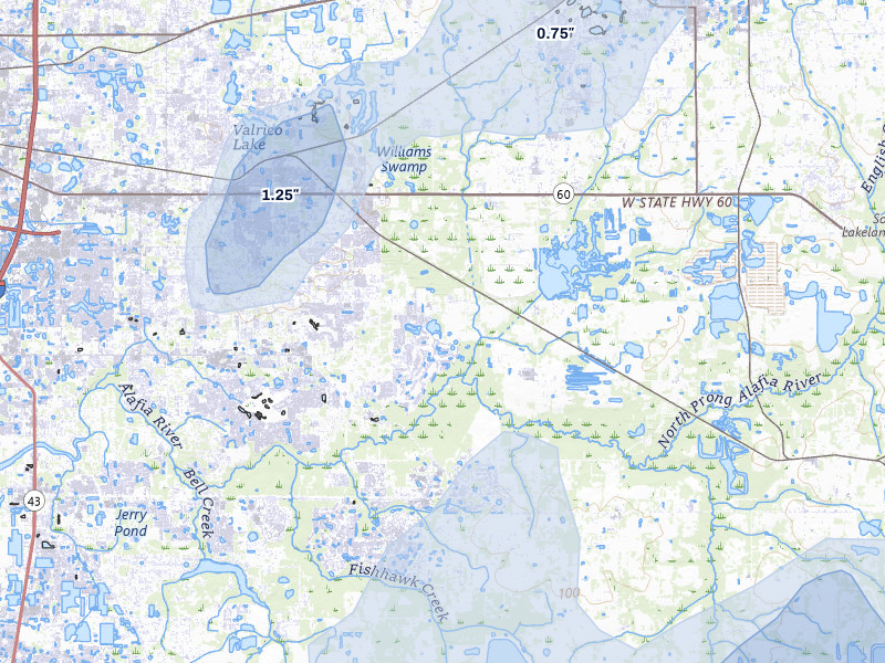NEXRAD radar-signature map of the hail over Dover, FL