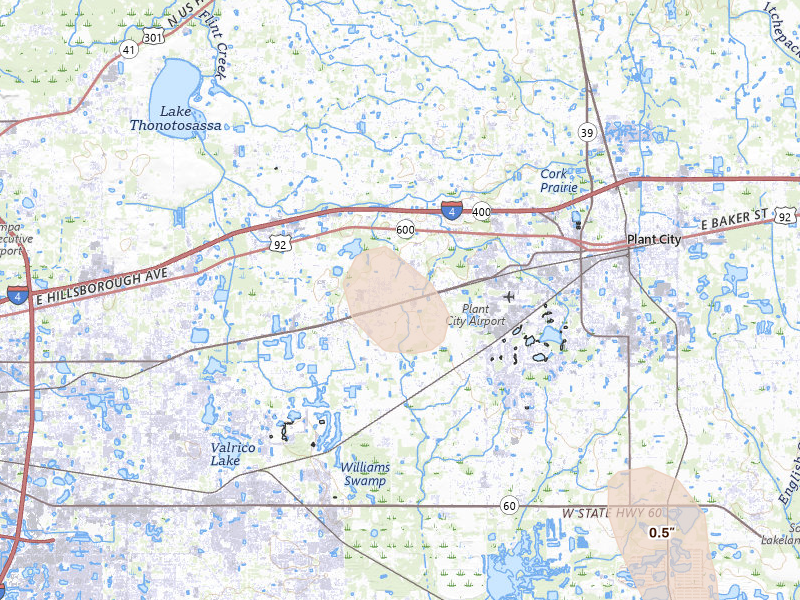 Radar-estimated hail-size map of the storm over Dover, FL