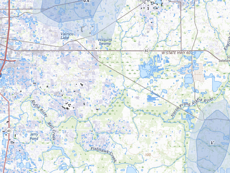 NEXRAD radar-signature map of the hail over Dover, FL
