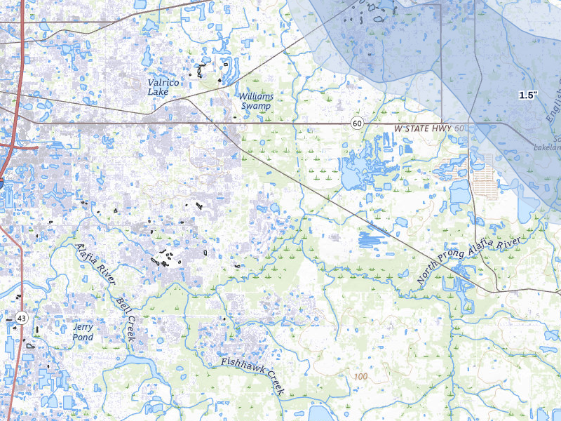 NEXRAD radar-signature map of the hail over Dover, FL