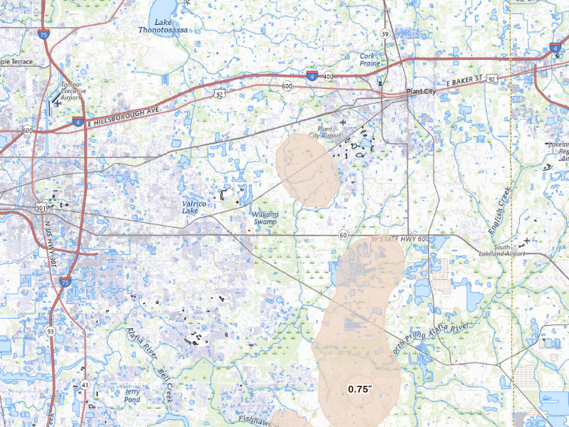 Radar-estimated hail-size map of the storm over Dover, FL