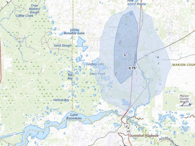 NEXRAD radar-signature map of the hail storm over Dunnellon, FL on Mar 5, 2026