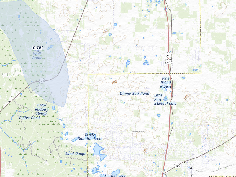 NEXRAD radar-signature map of the hail storm over Dunnellon, FL on Mar 16, 2026