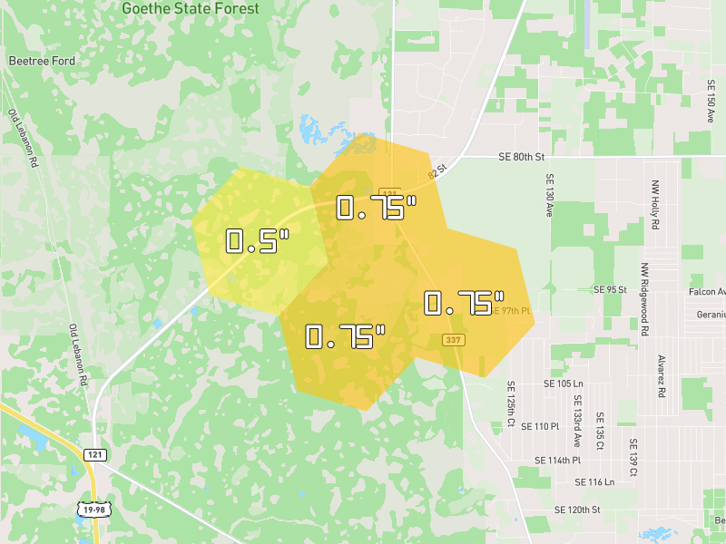 Hail map of Dunnellon, FL on Jun 28, 2026, hail up to 0.75"