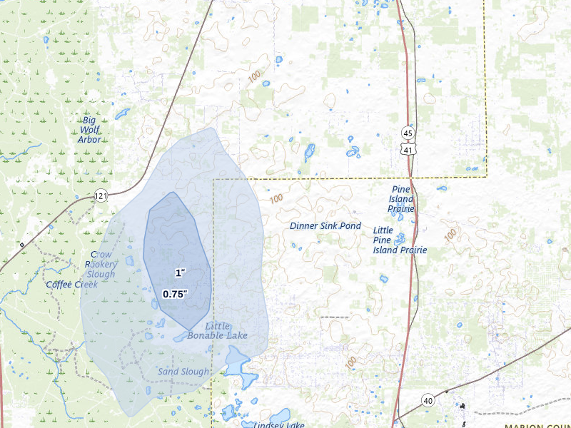NEXRAD radar-signature map of the hail storm over Dunnellon, FL on Jul 12, 2026