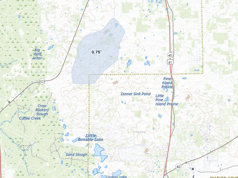 NEXRAD radar-signature map of the hail storm over Dunnellon, FL on Jul 25, 2026