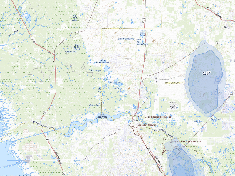 NEXRAD radar-signature map of the hail storm over Dunnellon, FL on Aug 9, 2026