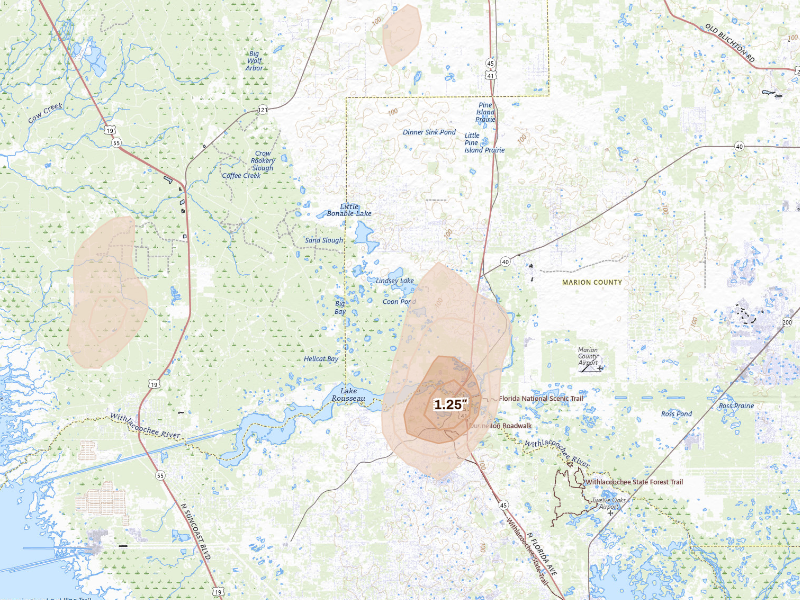 Radar-estimated hail-size map of the storm over Dunnellon, FL