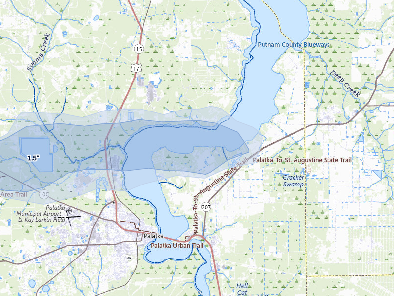 NEXRAD radar-signature map of the hail storm over East Palatka, FL on May 8, 2026