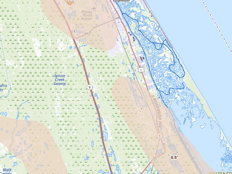 Radar-estimated hail-size map of the storm over Edgewater, FL on Jun 2, 2026