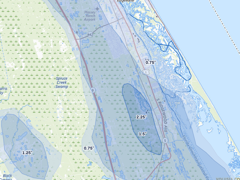 NEXRAD radar-signature map of the hail over Edgewater, FL