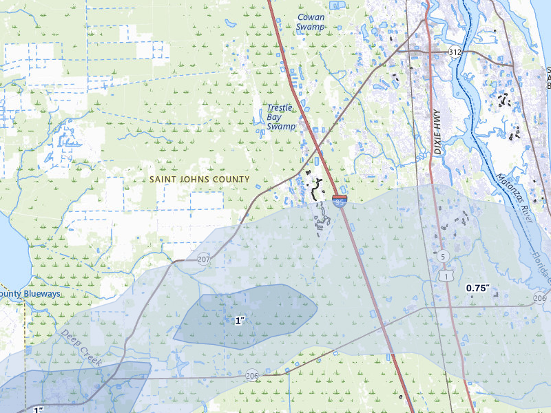NEXRAD radar-signature map of the hail storm over Elkton, FL on Jul 9, 2026