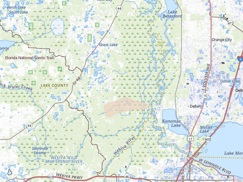 Radar-estimated hail-size map of the storm over Eustis, FL on Jun 24, 2026