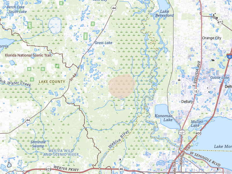 Radar-estimated hail-size map of the storm over Eustis, FL on Jul 13, 2026