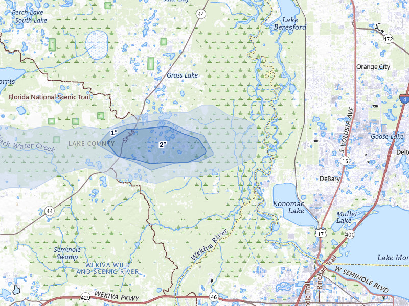 NEXRAD radar-signature map of the hail over Eustis, FL