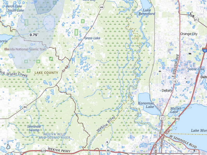 NEXRAD radar-signature map of the hail storm over Eustis, FL on Aug 8, 2026