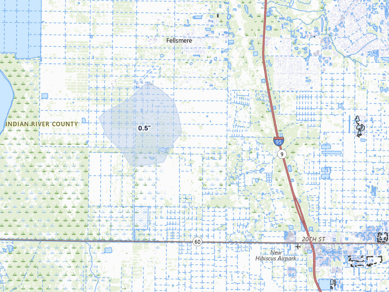 NEXRAD radar-signature map of the hail storm over Fellsmere, FL on Jul 7, 2026