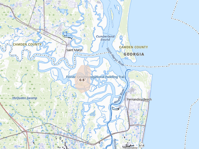 Radar-estimated hail-size map of the storm over Fernandina Beach, FL on Jun 27, 2026