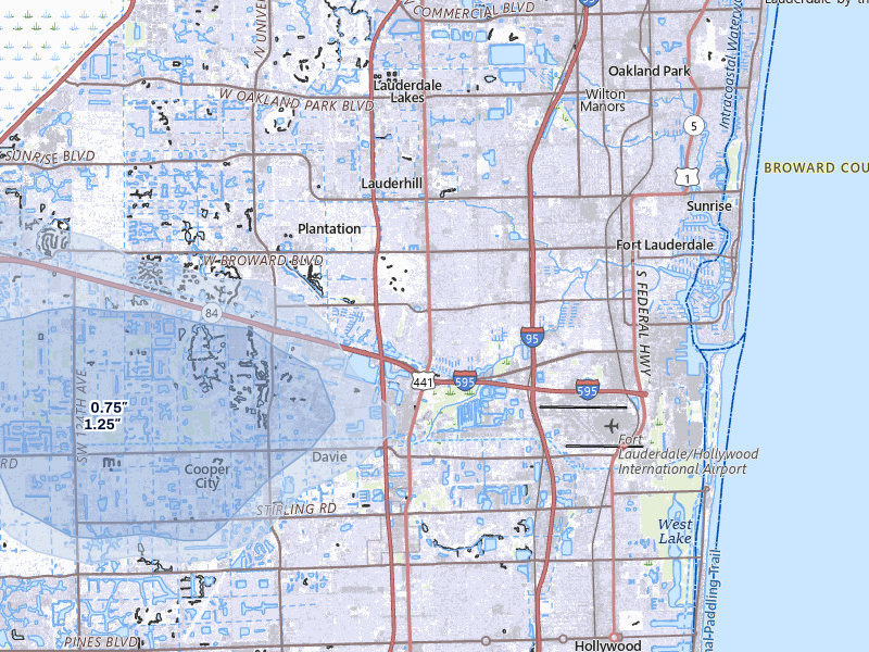 NEXRAD radar-signature map of the hail over Fort Lauderdale, FL