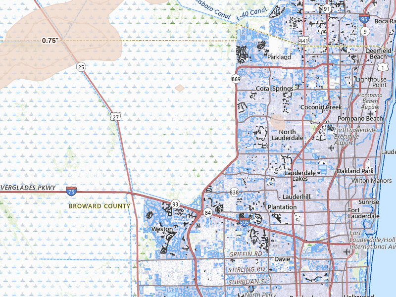 Radar-estimated hail-size map of the storm over Fort Lauderdale, FL on Jun 20, 2026