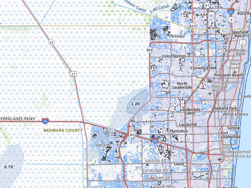 NEXRAD radar-signature map of the hail storm over Fort Lauderdale, FL on Jul 1, 2026