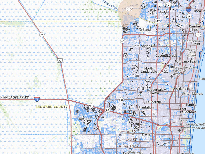 Radar-estimated hail-size map of the storm over Fort Lauderdale, FL on Jul 4, 2026