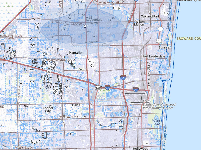 NEXRAD radar-signature map of the hail storm over Fort Lauderdale, FL on Jul 5, 2026