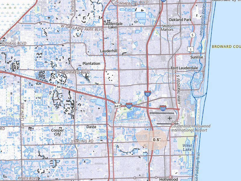 Radar-estimated hail-size map of the storm over Fort Lauderdale, FL on Jul 31, 2026