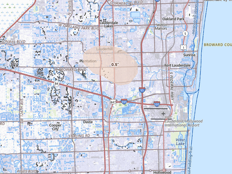 Radar-estimated hail-size map of the storm over Fort Lauderdale, FL