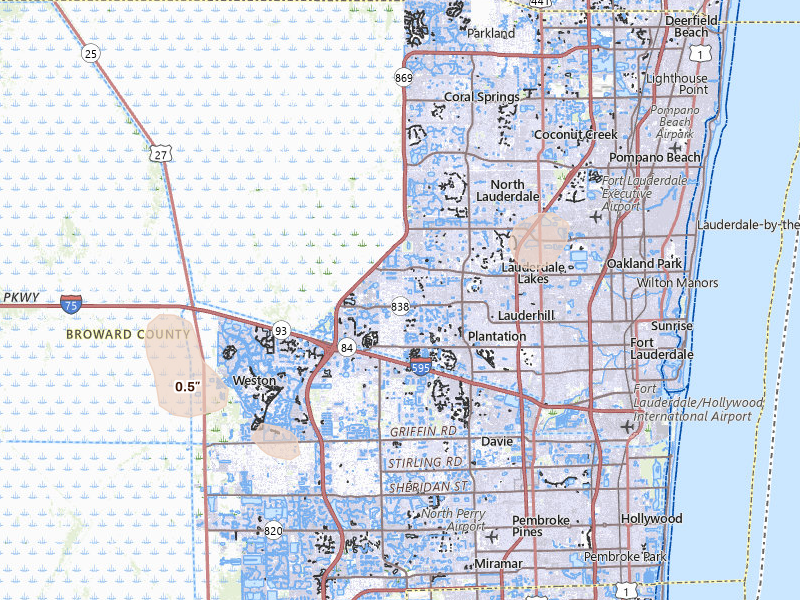 Radar-estimated hail-size map of the storm over Fort Lauderdale, FL