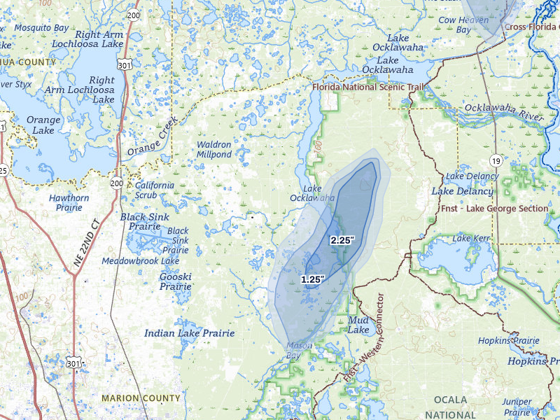 NEXRAD radar-signature map of the hail storm over Fort Mc Coy, FL on Jun 27, 2026