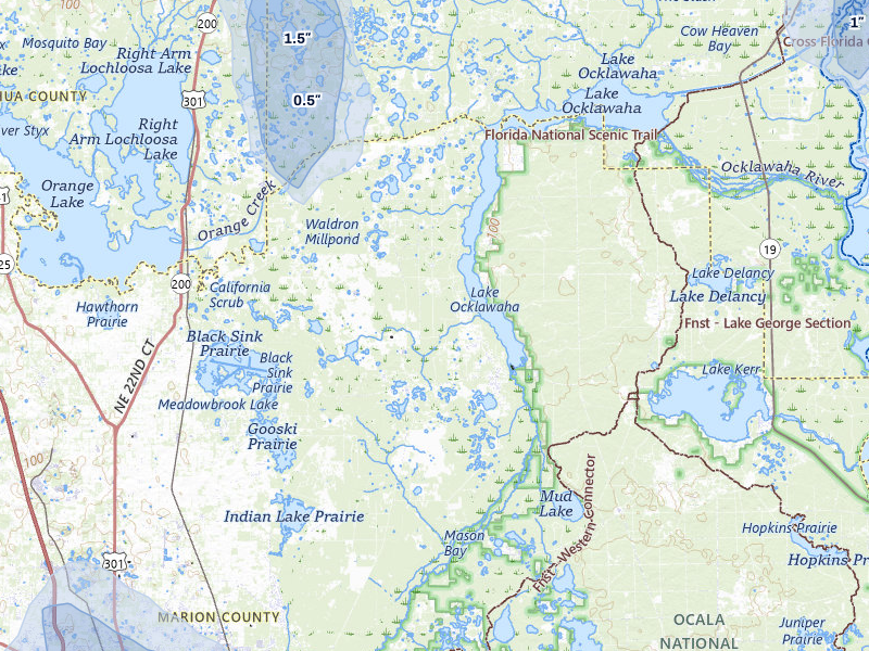 NEXRAD radar-signature map of the hail storm over Fort Mc Coy, FL on Jul 11, 2026