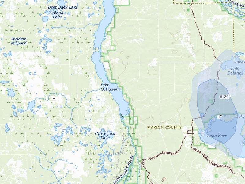 NEXRAD radar-signature map of the hail storm over Fort Mc Coy, FL on Jul 12, 2026