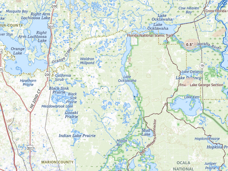 Radar-estimated hail-size map of the storm over Fort Mc Coy, FL on Jul 28, 2026