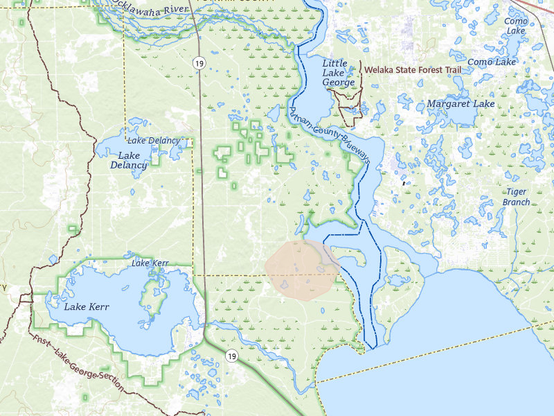 Radar-estimated hail-size map of the storm over Fort Mc Coy, FL on Aug 19, 2026