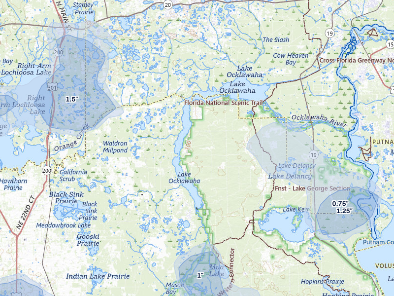 NEXRAD radar-signature map of the hail storm over Fort Mc Coy, FL on Aug 19, 2026