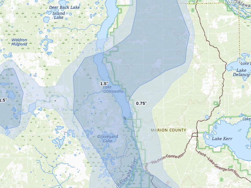 NEXRAD radar-signature map of the hail storm over Fort Mc Coy, FL on Aug 20, 2026
