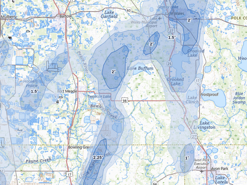 NEXRAD radar-signature map of the hail over Fort Meade, FL