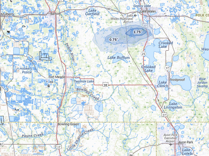 NEXRAD radar-signature map of the hail over Fort Meade, FL