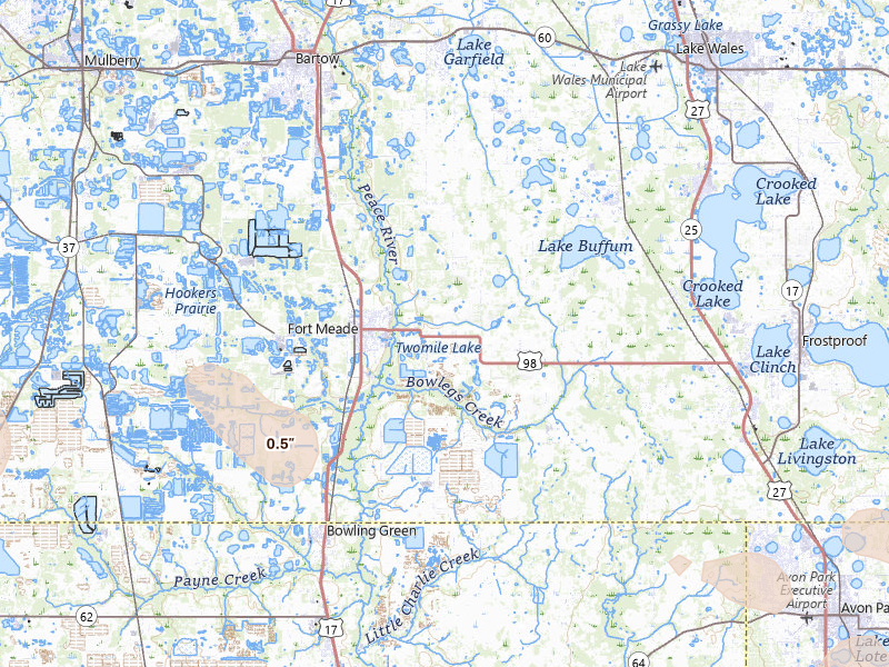 Radar-estimated hail-size map of the storm over Fort Meade, FL on Jul 10, 2026