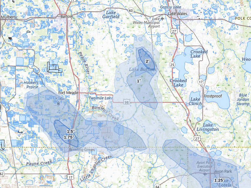 NEXRAD radar-signature map of the hail storm over Fort Meade, FL on Jul 10, 2026
