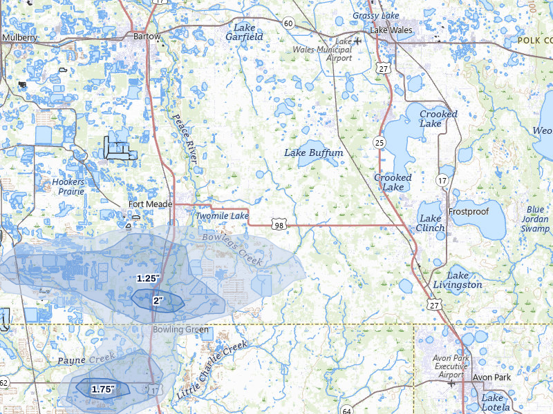 NEXRAD radar-signature map of the hail storm over Fort Meade, FL on Jul 12, 2026