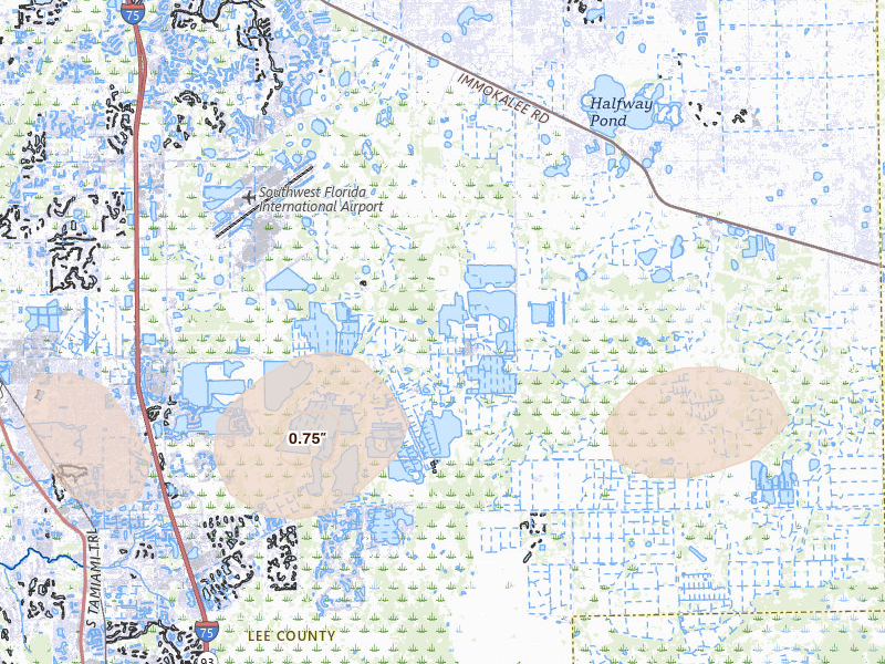 Radar-estimated hail-size map of the storm over Fort Myers, FL on May 17, 2026