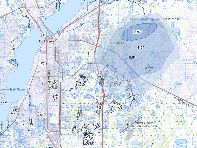 NEXRAD radar-signature map of the hail over Fort Myers, FL