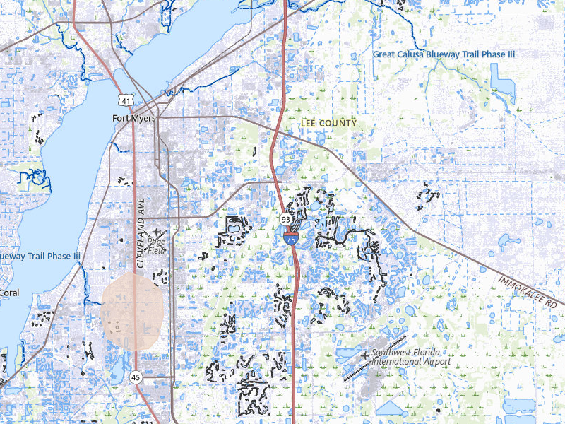 Radar-estimated hail-size map of the storm over Fort Myers, FL on Jul 7, 2026