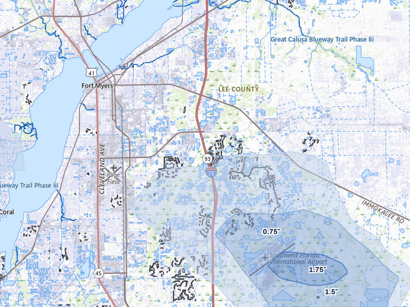 NEXRAD radar-signature map of the hail storm over Fort Myers, FL on Jul 10, 2026