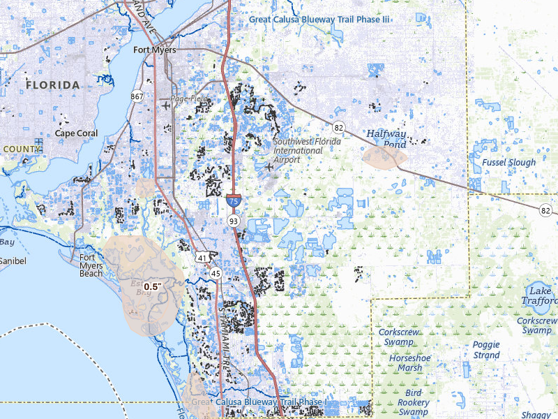 Radar-estimated hail-size map of the storm over Fort Myers, FL on Aug 5, 2026