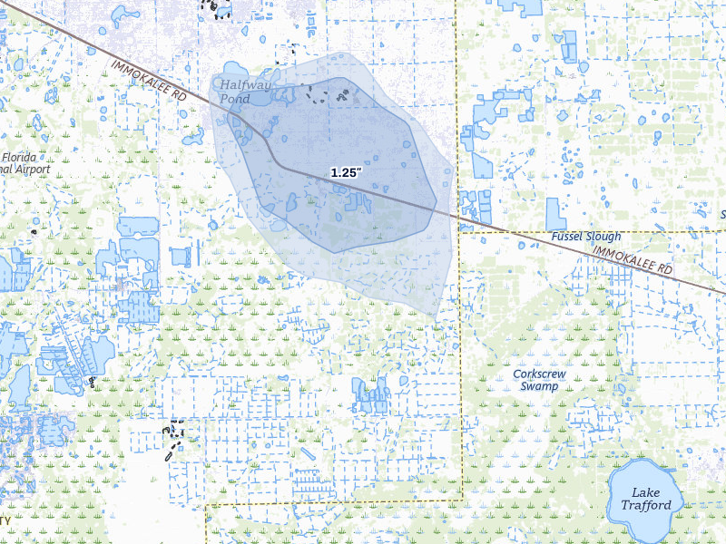 NEXRAD radar-signature map of the hail storm over Fort Myers, FL on Aug 25, 2026