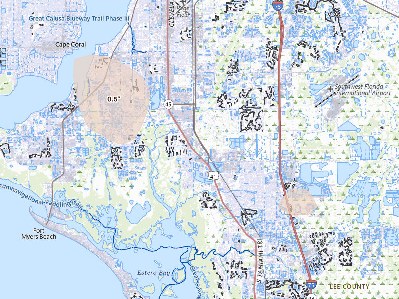Radar-estimated hail-size map of the storm over Fort Myers, FL