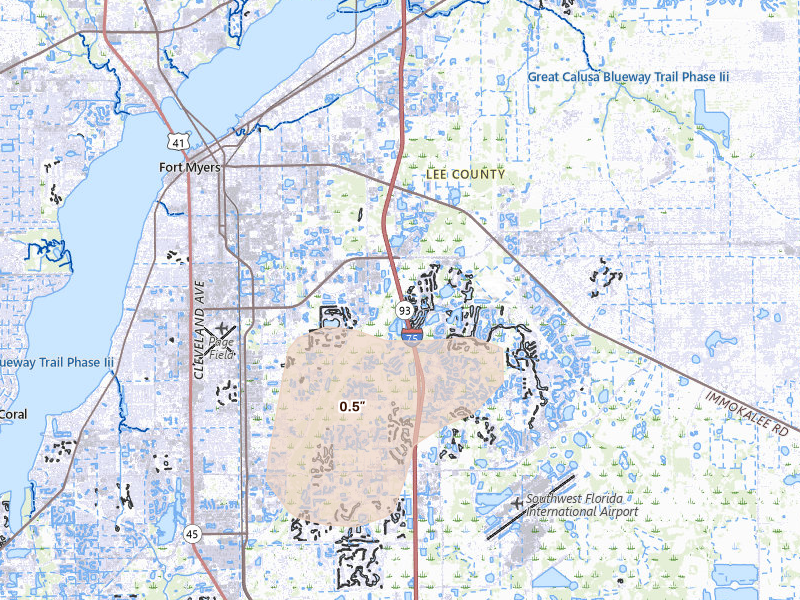 Radar-estimated hail-size map of the storm over Fort Myers, FL